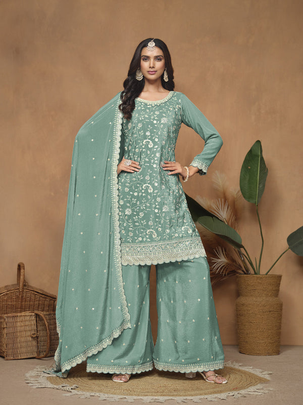 Purple Chinon Palazzo Suit Acy9086